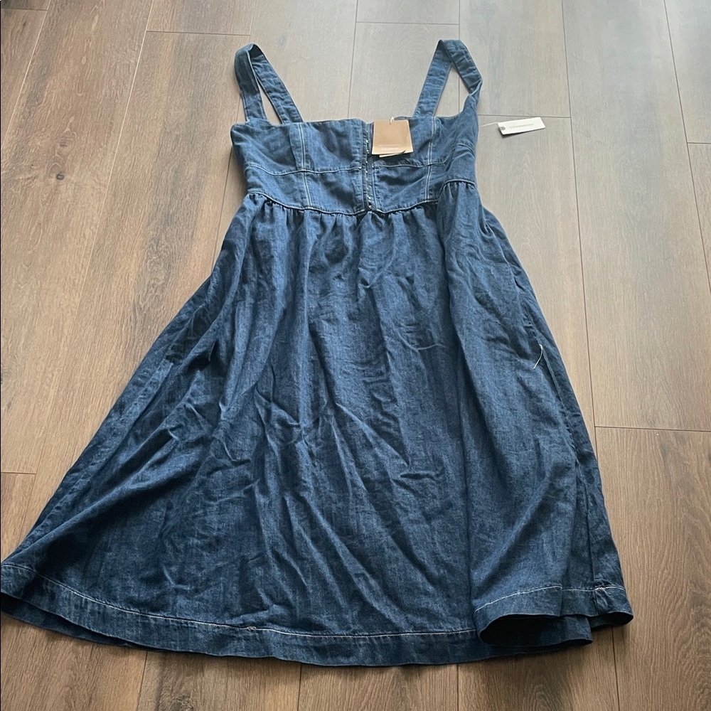 Reformation Anthropologie Dress Denim Tagliatelle Retro Preppy Boho Size 12 NEW - Picture 3 of 7